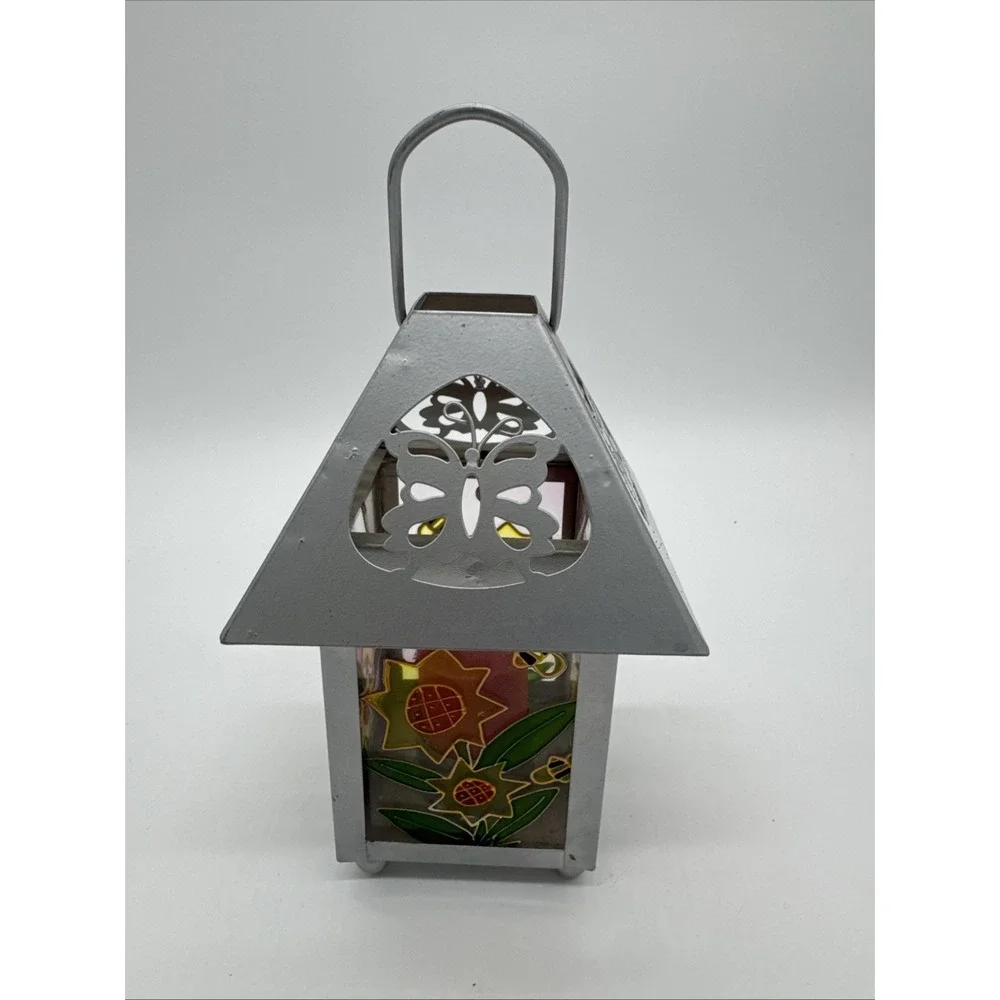 Glass and Metal Candle Holder Butterflies Honeybee's Flowers